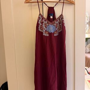 Blue Rose Women's Burgundy and Blue embroidery Slip Dress
